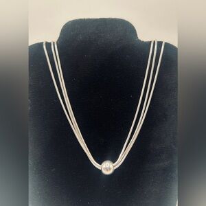 Vintage 925 Italy Triple Strand Silver Necklace Chains with Bead​​